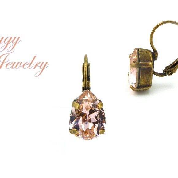 Swarovski Crystal Vintage Rose Pear Drop Lever Back Earrings, Assorted Finishes - Picture 3 of 6